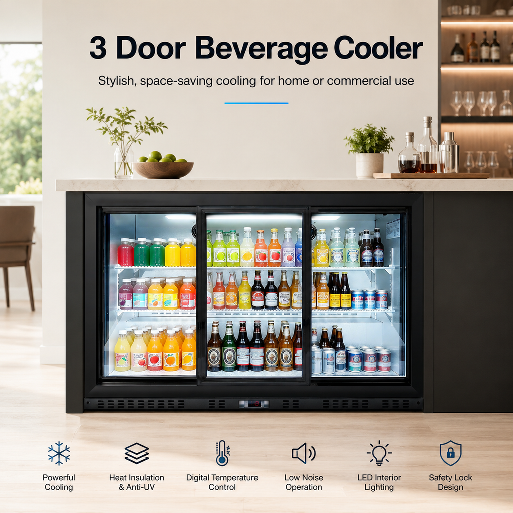 53'' Beverage Refrigerator, 3 Sliding Glass Door Back Bar Cooler, 11.3 cu.ft.