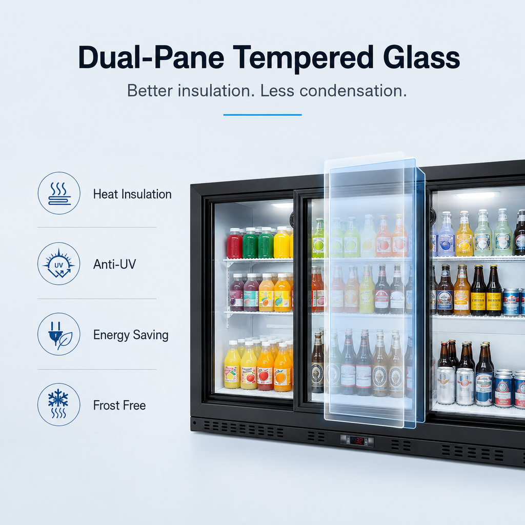 53'' Beverage Refrigerator, 3 Sliding Glass Door Back Bar Cooler, 11.3 cu.ft.