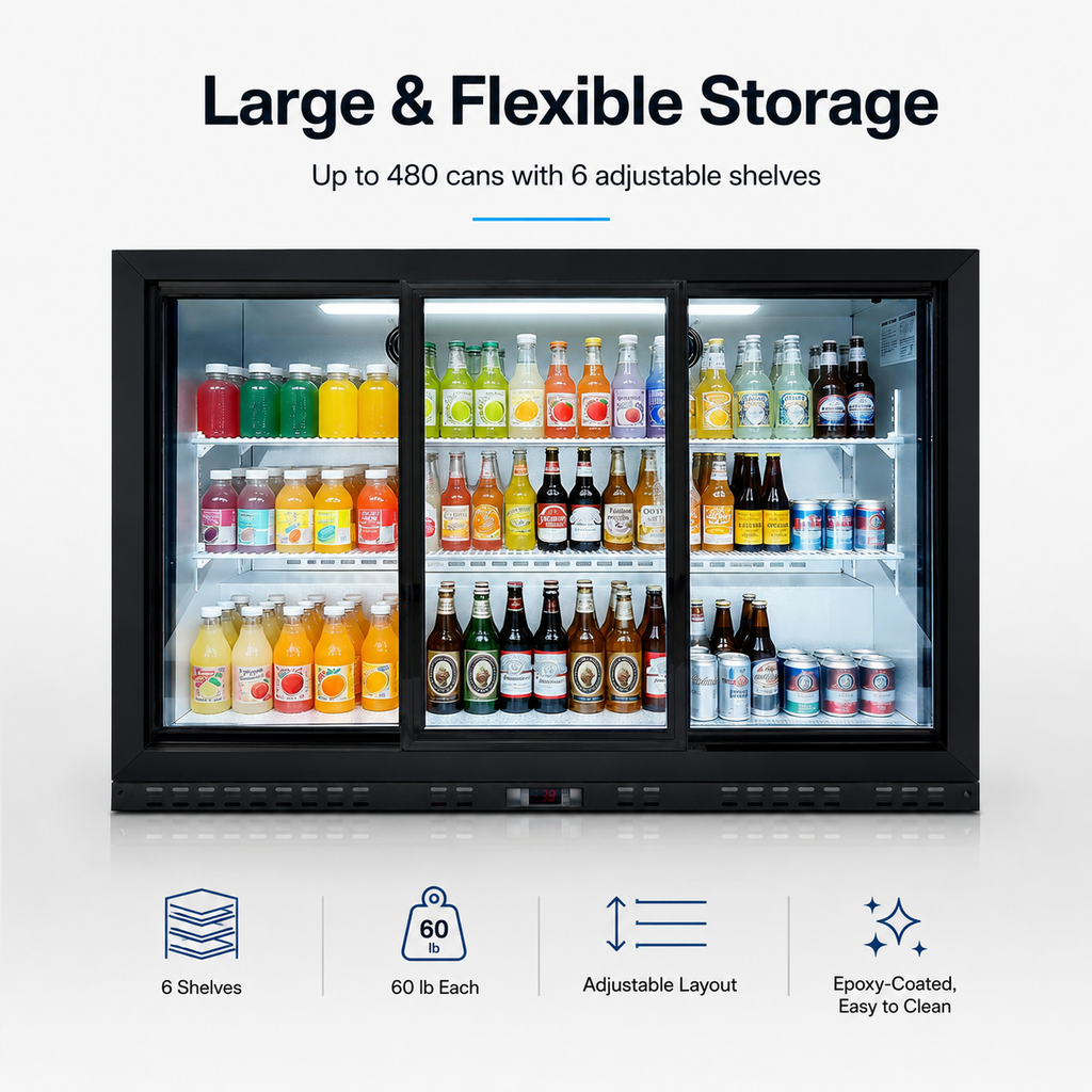 53'' Beverage Refrigerator, 3 Sliding Glass Door Back Bar Cooler, 11.3 cu.ft.