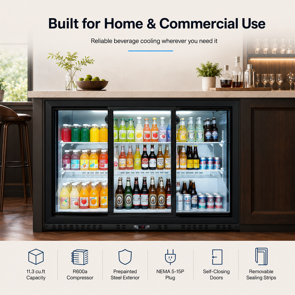 53'' Beverage Refrigerator, 3 Sliding Glass Door Back Bar Cooler, 11.3 cu.ft.