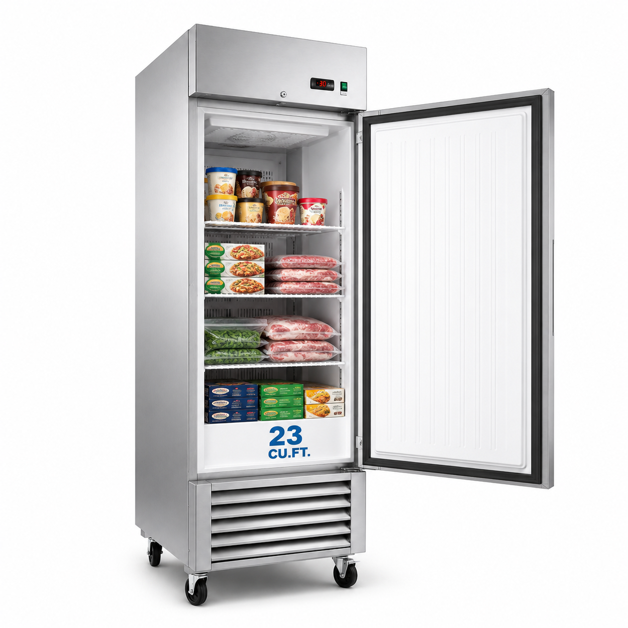 27" Commercial Reach-In Freezer, Stainless Steel, 1 Solid Door, 23 cu.ft.